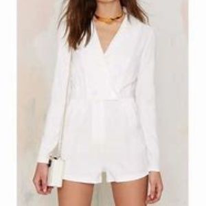 Nasty Gal Cound'nt Give a Tux White Romper